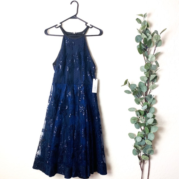 navy blue formal midi dress